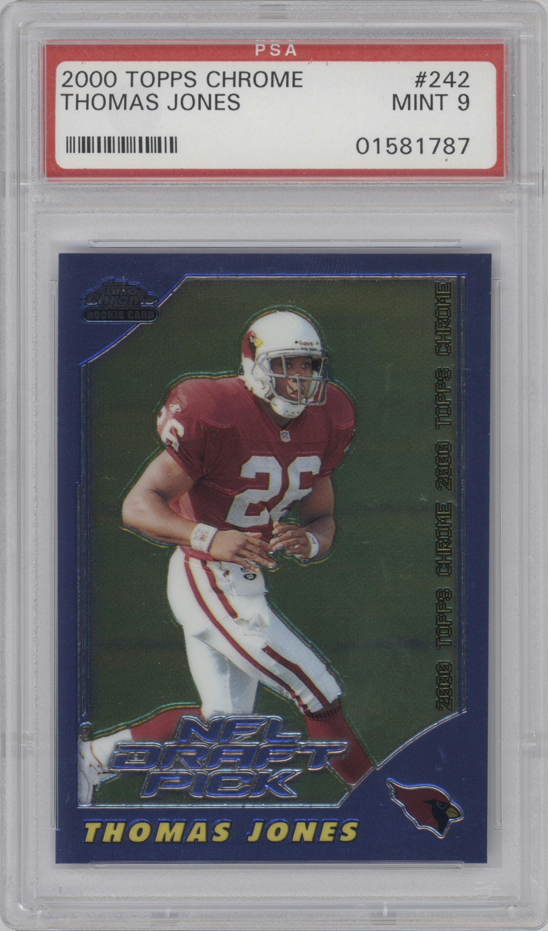 Thomas Jones from the 2000 Topps Chrome set graded by PSA and given an overall grade of 9.