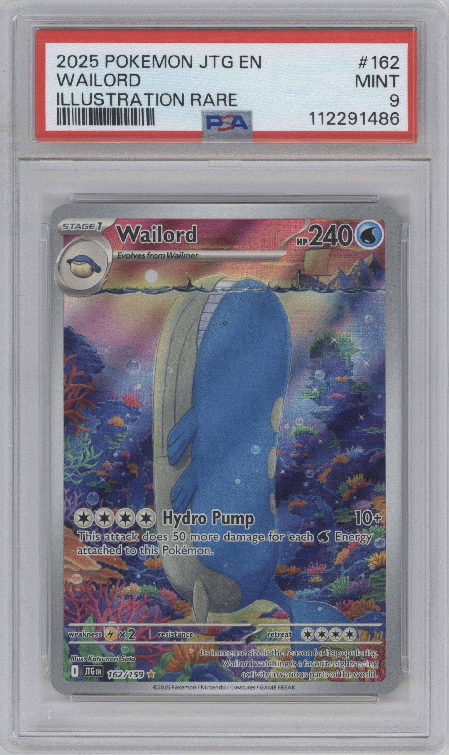 Wailord from the 2025 Pokemon SV set graded by PSA and given an overall grade of 9.