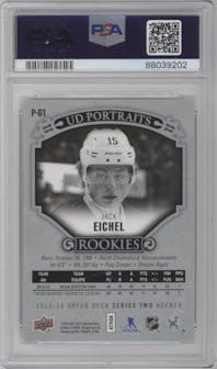 Jack Eichel from the 2015-16 Upper Deck Series 2  – e-Pack Release set graded by PSA and given an overall grade of 9.