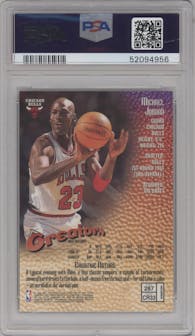 Michael Jordan from the 1997-98 Topps Finest set featuring a W/ Coating parallel graded by PSA and given an overall grade of 9.