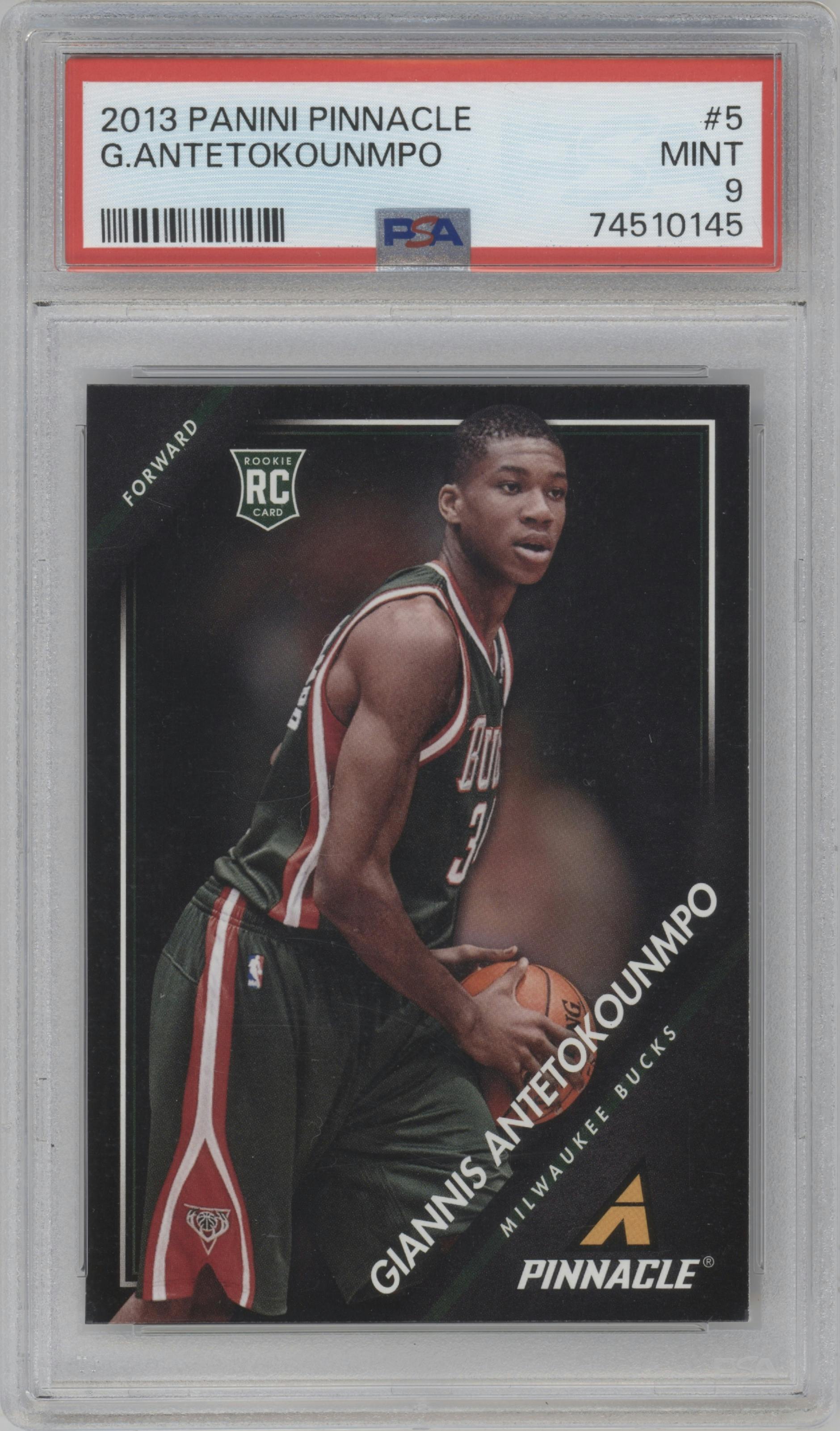 Giannis Antetokounmpo from the 2013-14 Panini Pinnacle set graded by PSA and given an overall grade of 9.