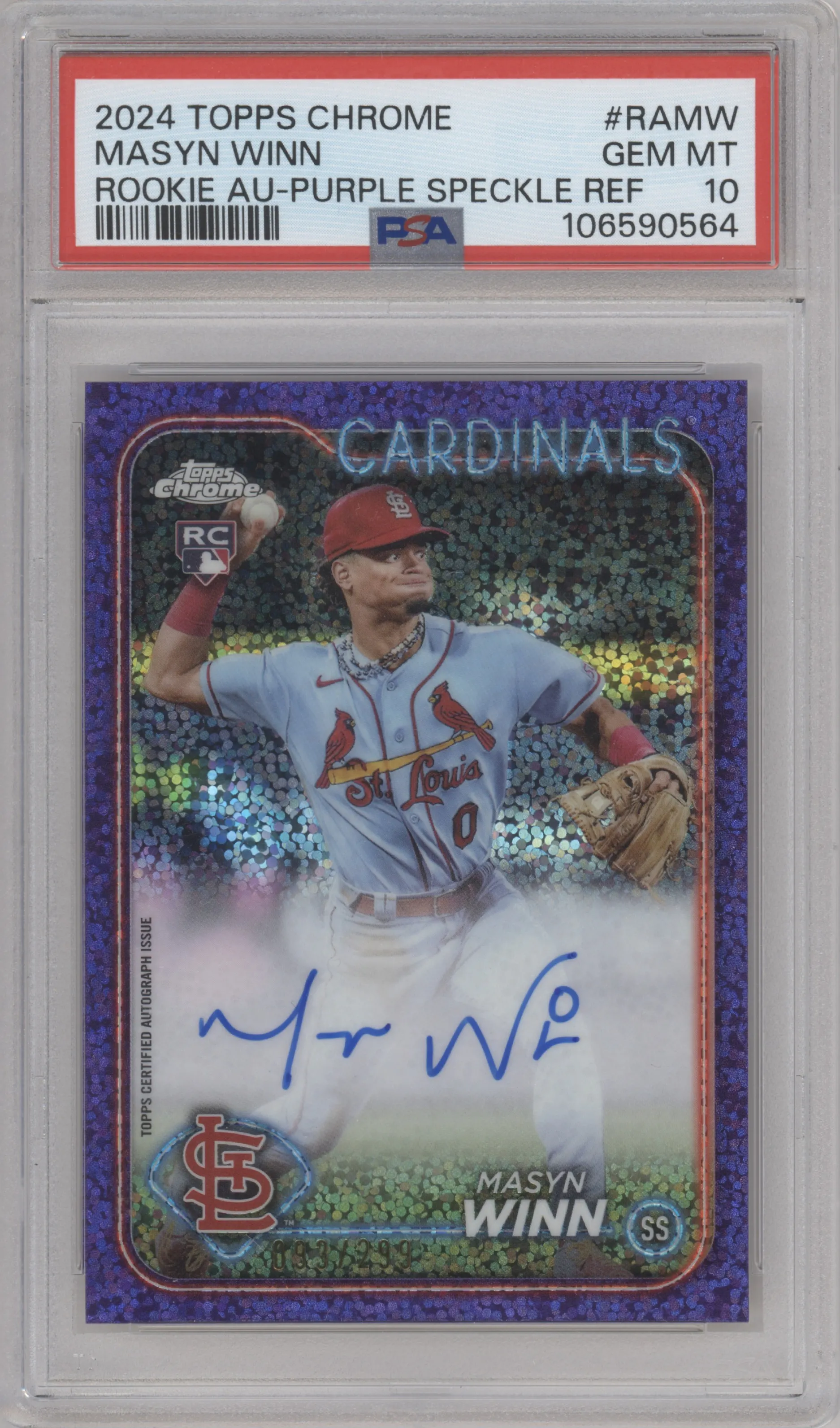2024 Topps Chrome Rke.Auto Masyn Winn Purple Speckle Refractor PSA 10