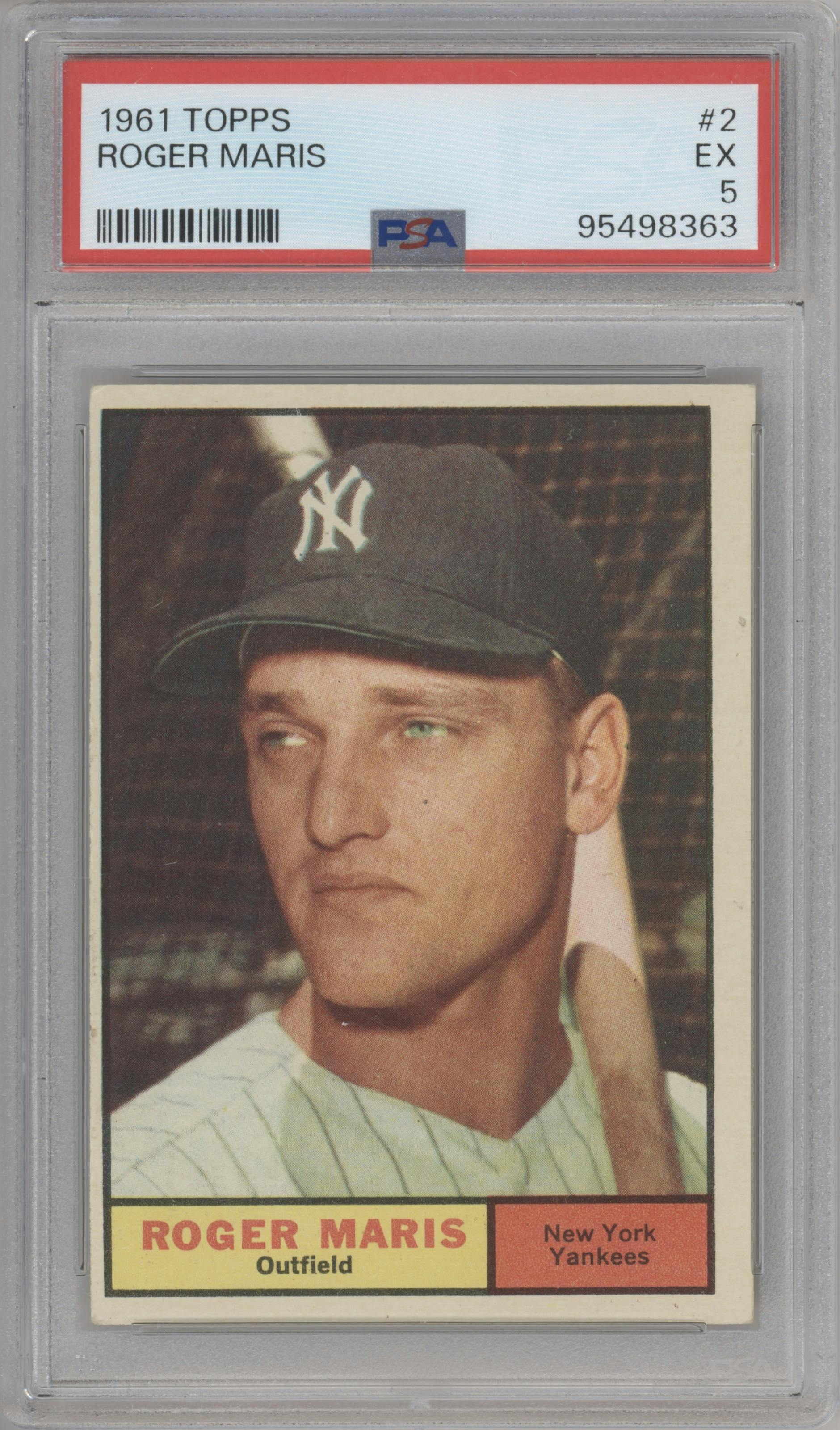 Roger Maris from the 1961 Topps set graded by PSA and given an overall grade of 5.