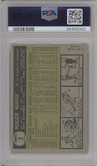 Roger Maris from the 1961 Topps set graded by PSA and given an overall grade of 5.