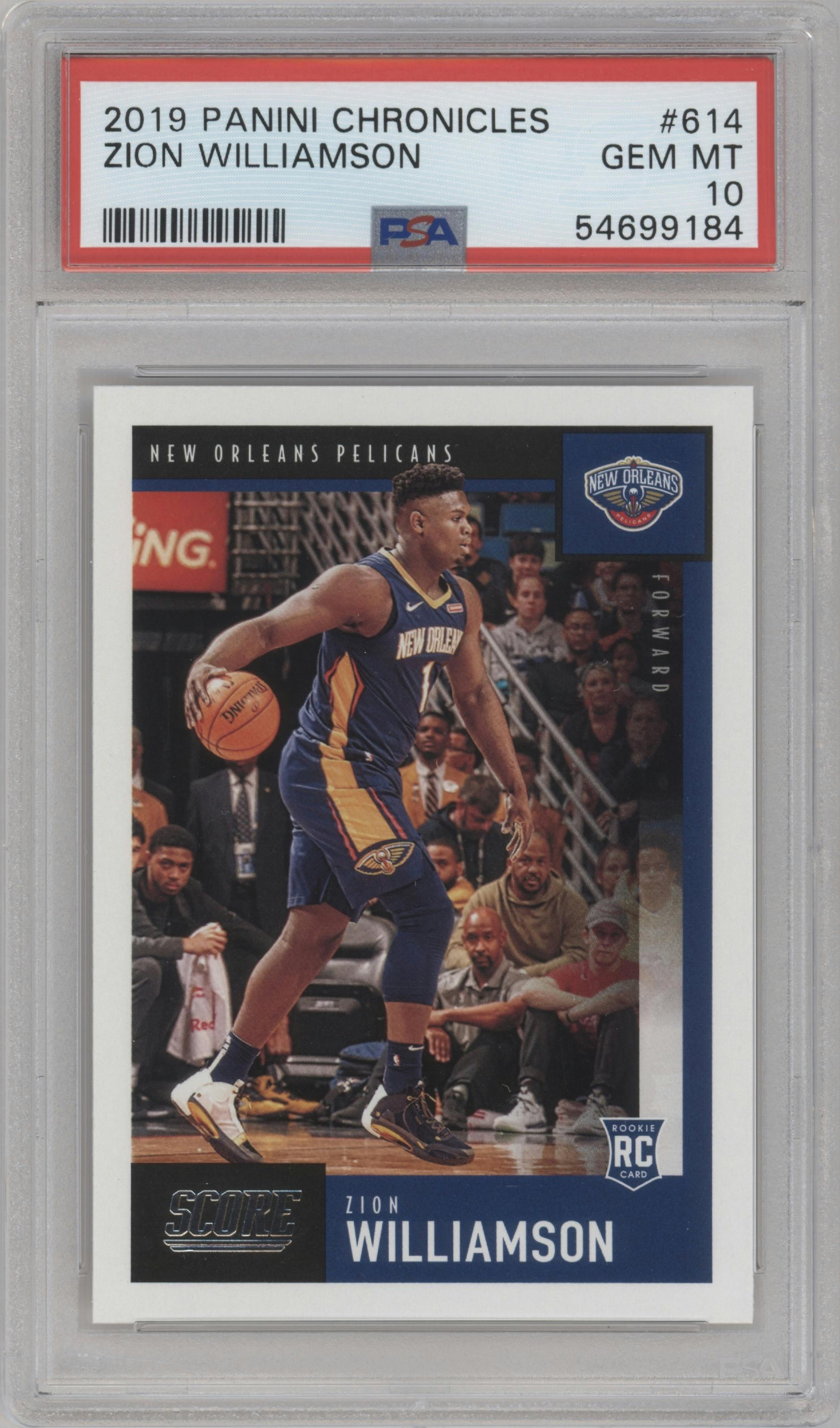 Zion Williamson from the 2019-20 Panini Chronicles  set graded by PSA and given an overall grade of 10.