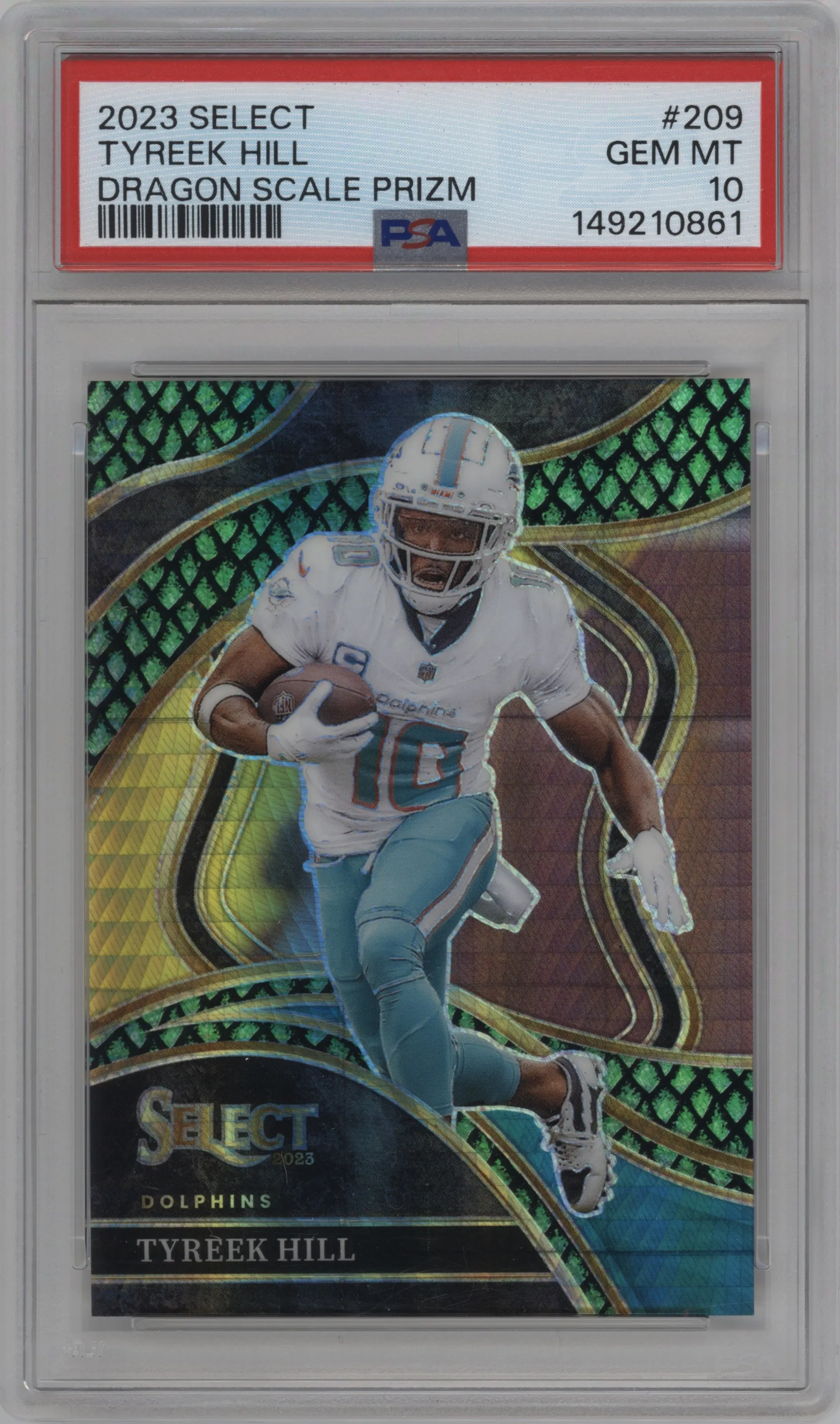 2023 Panini Select Club Lvl. Tyreek Hill Dragon Scale PSA 10