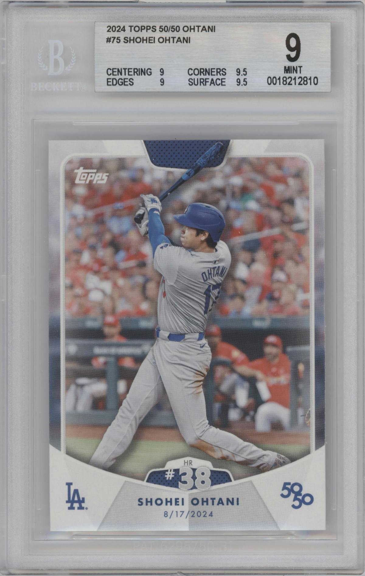 Shohei Ohtani from the 2024 Topps 50/50 set graded by Beckett and given an overall grade of 9.