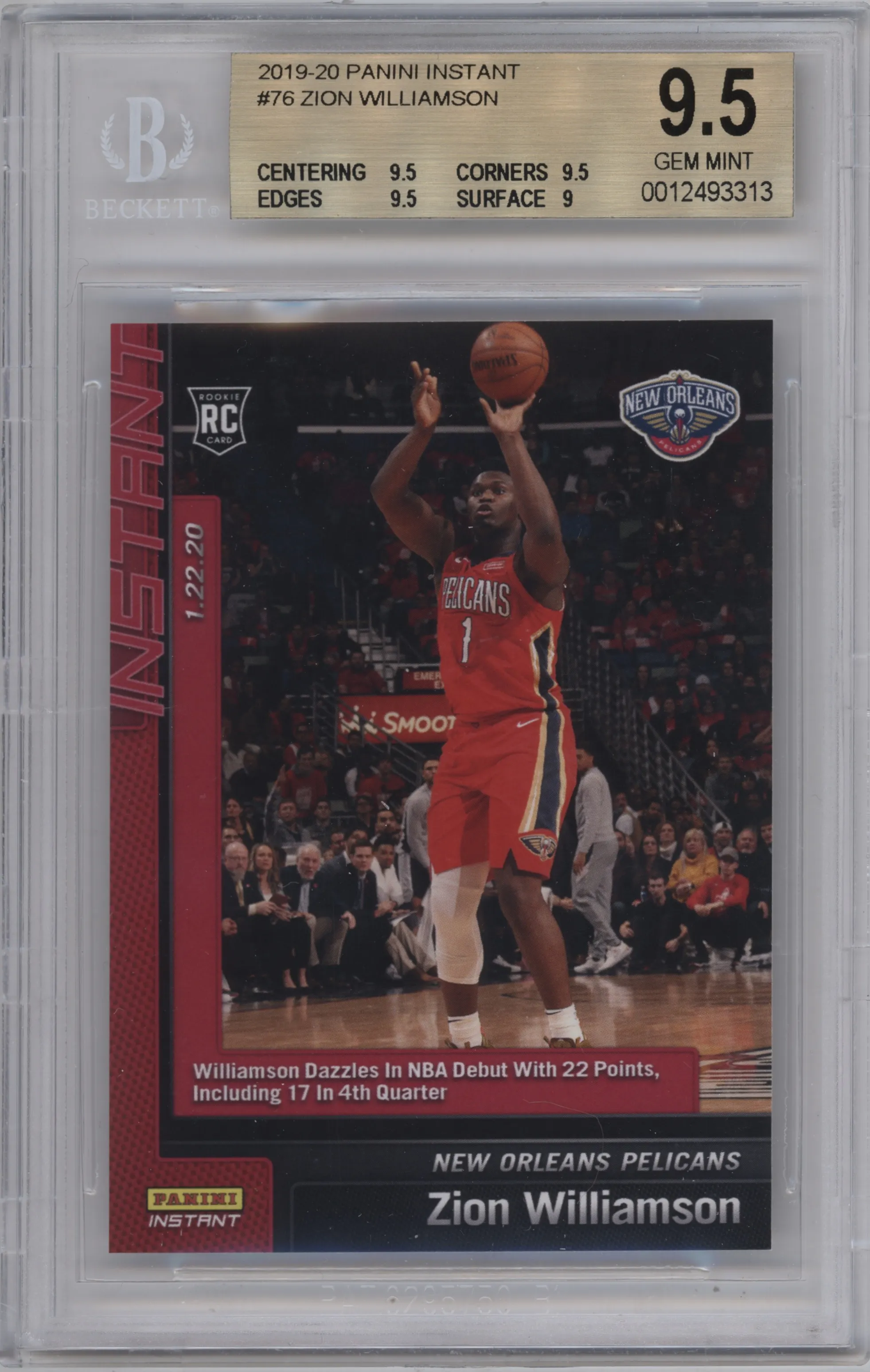 2019 Panini Instant Zion Williamson BGS 9.5