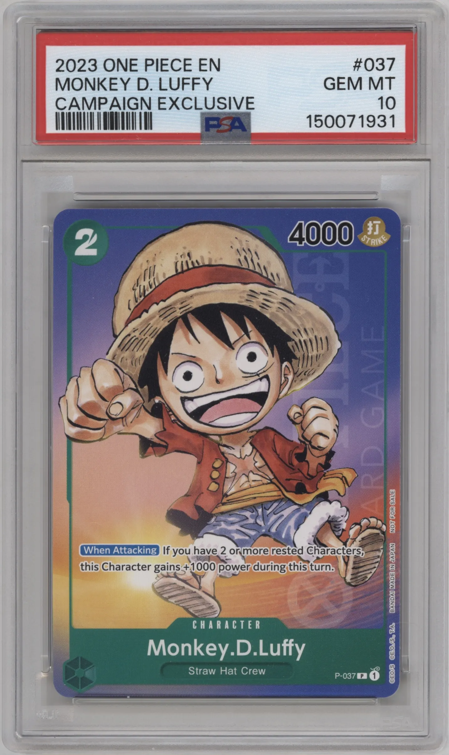 2023 One Piece Anime Expo 2023 Monkey.D.Luffy P #P-037 P PSA 10