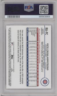 Pete Crow-Armstrong from the 2024 Topps Chrome set featuring a Purple Refractor parallel graded by PSA and given an overall grade of 10.