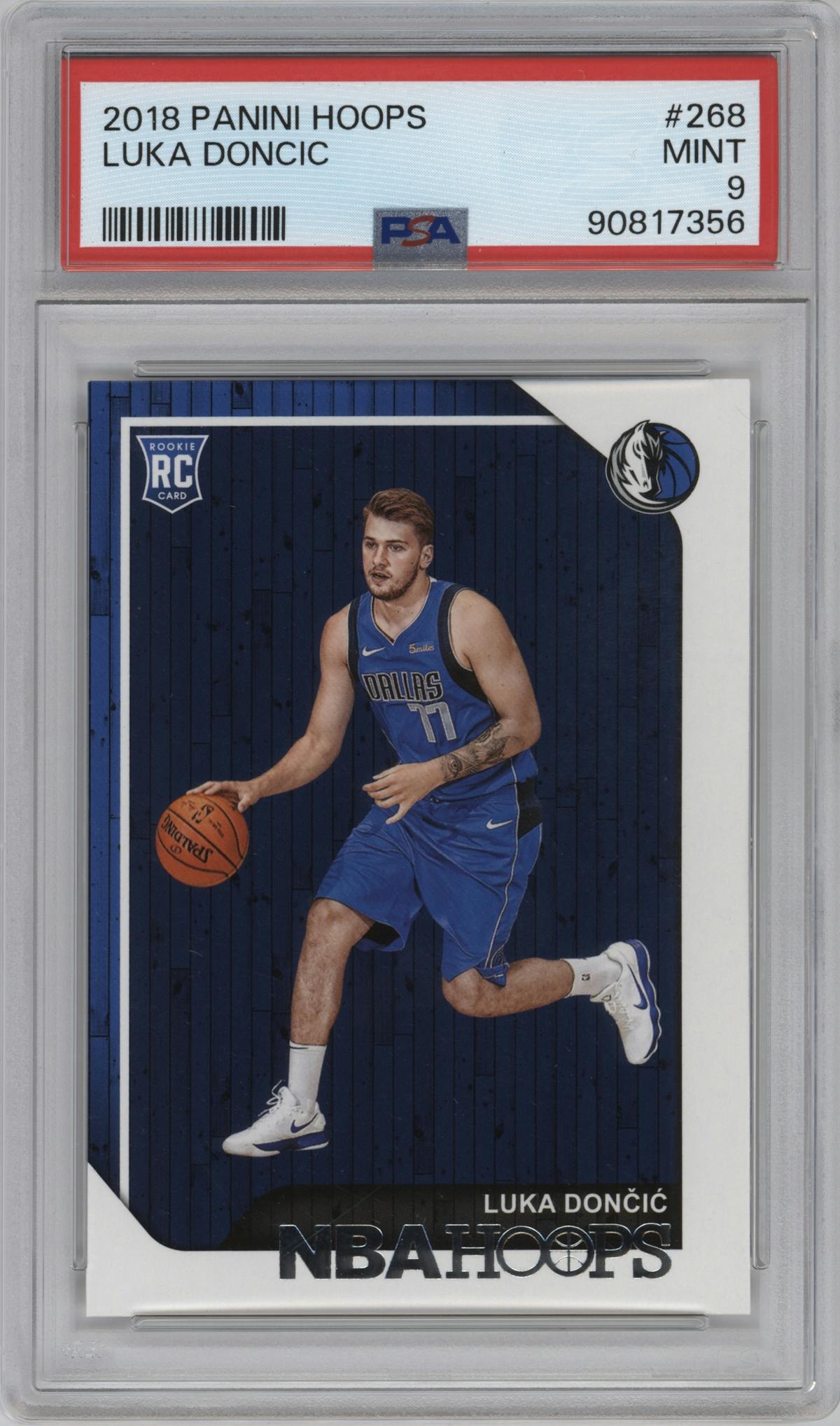 Luka Doncic from the 2018-19 Panini NBA Hoops  set graded by PSA and given an overall grade of 9.