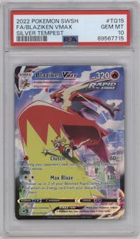 Blaziken VMAX from the 2022 Pokemon SWSH set graded by PSA and given an overall grade of 10.