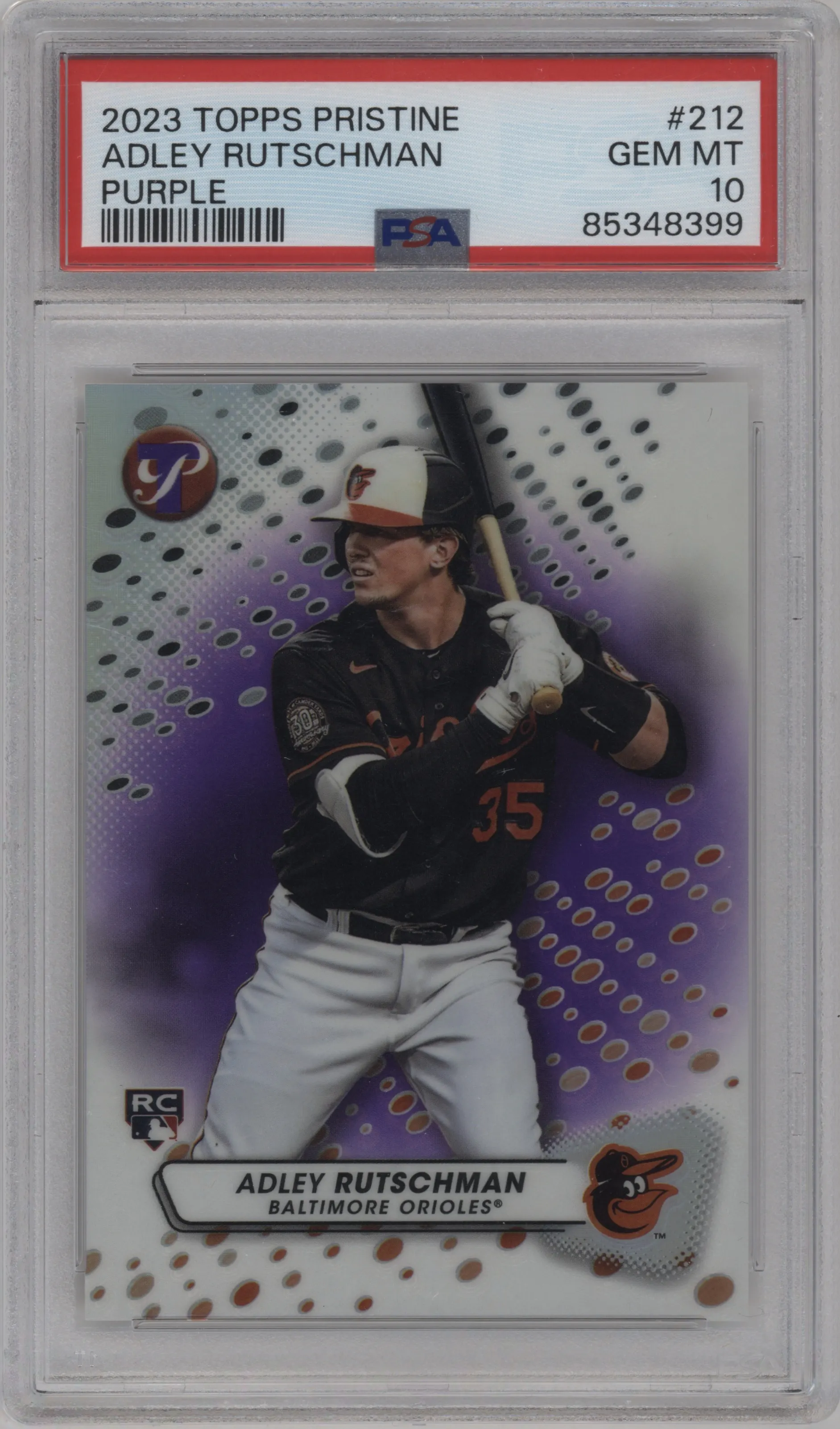 2023 Topps Pristine Adley Rutschman Purple Refractor #212 PSA 10