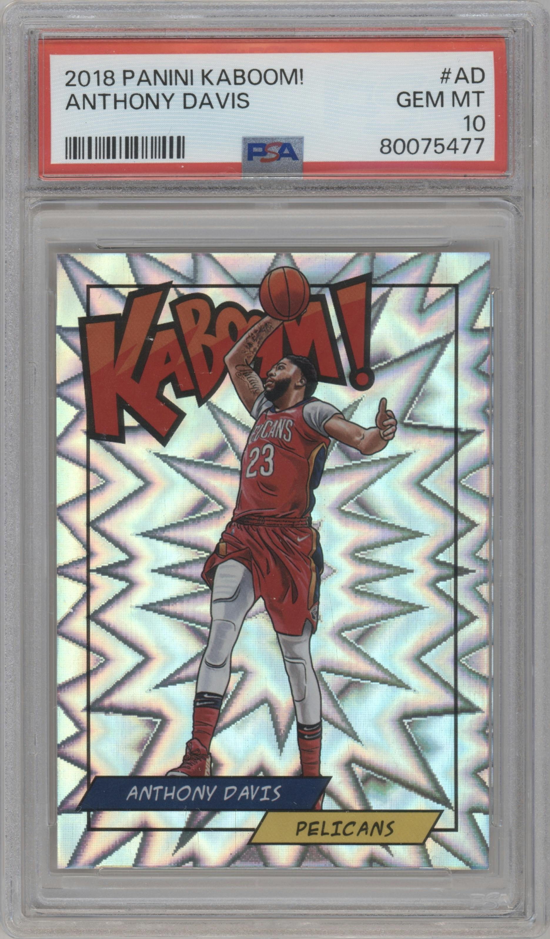 Anthony Davis from the 2018 Panini Kaboom Rewards Multi-Sport set graded by PSA and given an overall grade of 10.
