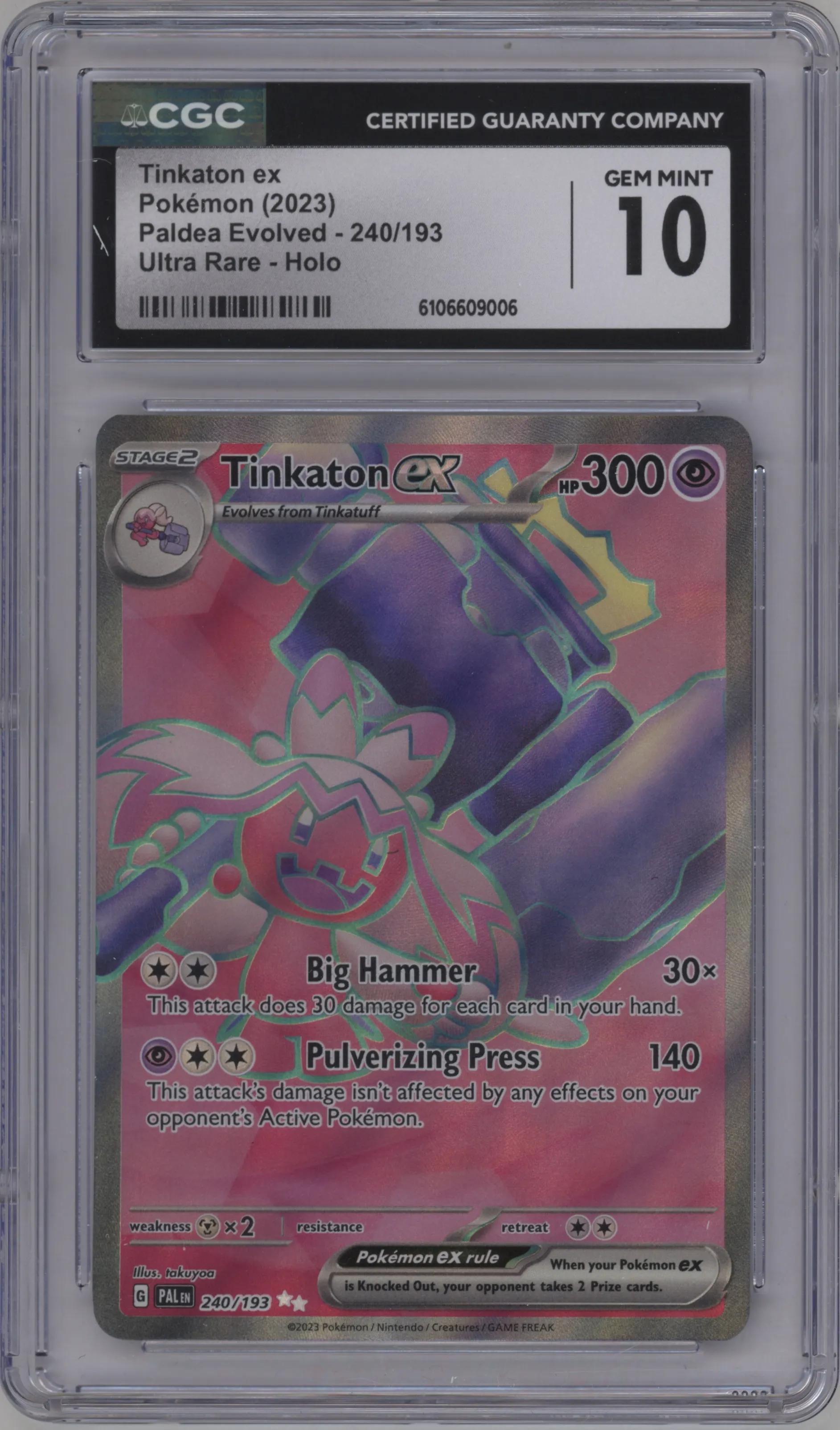 2023 Pokemon SV Paldea Evolved Tinkaton ex #240 CGC 10