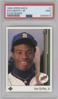 Ken Griffey Jr. from the 1989 Upper Deck set graded by PSA and given an overall grade of 9.