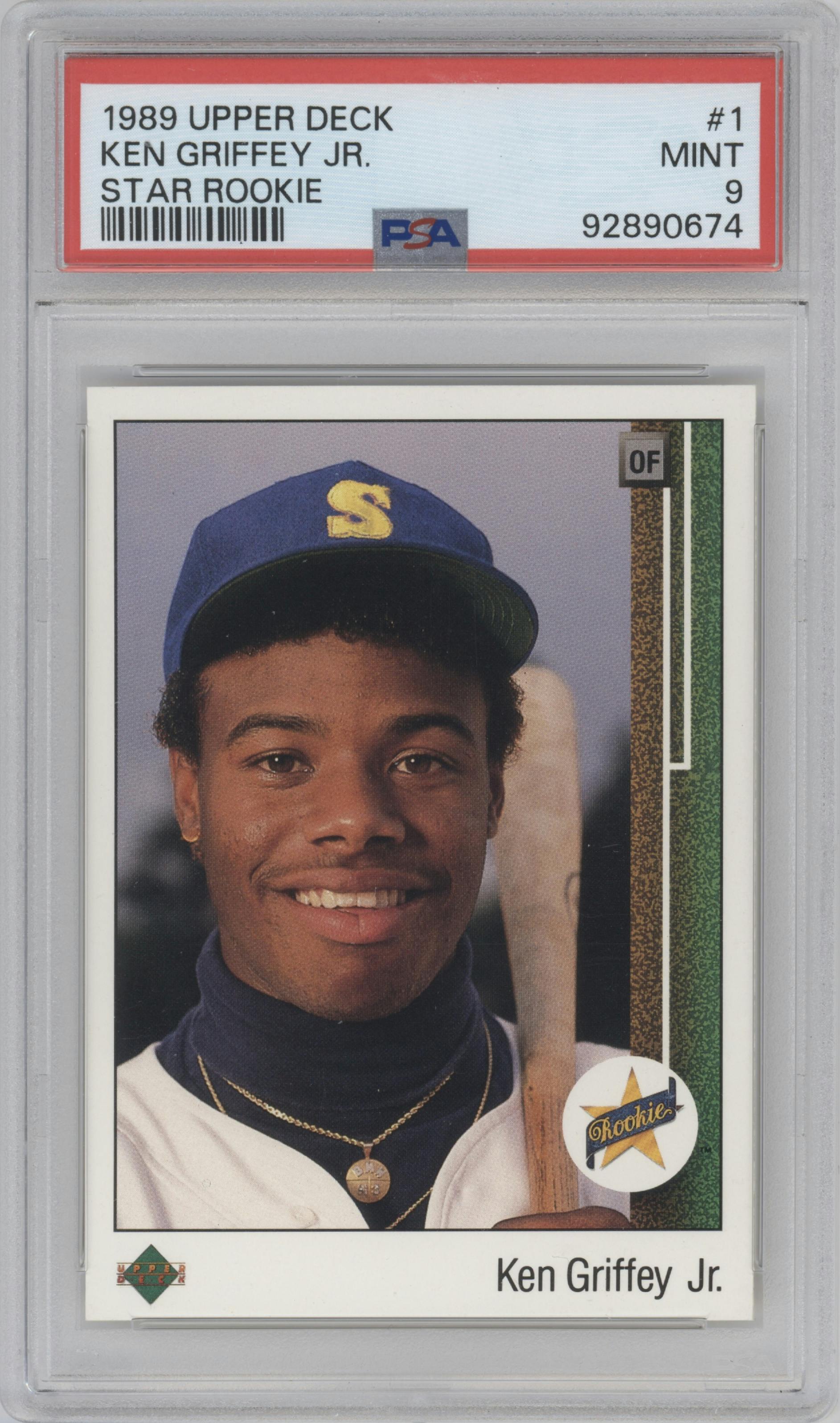 Ken Griffey Jr. from the 1989 Upper Deck set graded by PSA and given an overall grade of 9.
