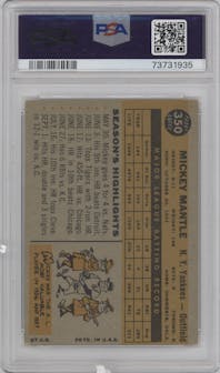 Mickey Mantle from the 1960 Topps set graded by PSA and given an overall grade of 4.