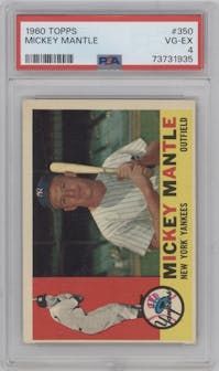 Mickey Mantle from the 1960 Topps set graded by PSA and given an overall grade of 4.