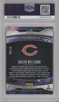 Caleb Williams from the 2024 Panini Prizm set featuring a Blue Ice parallel graded by PSA and given an overall grade of 9.