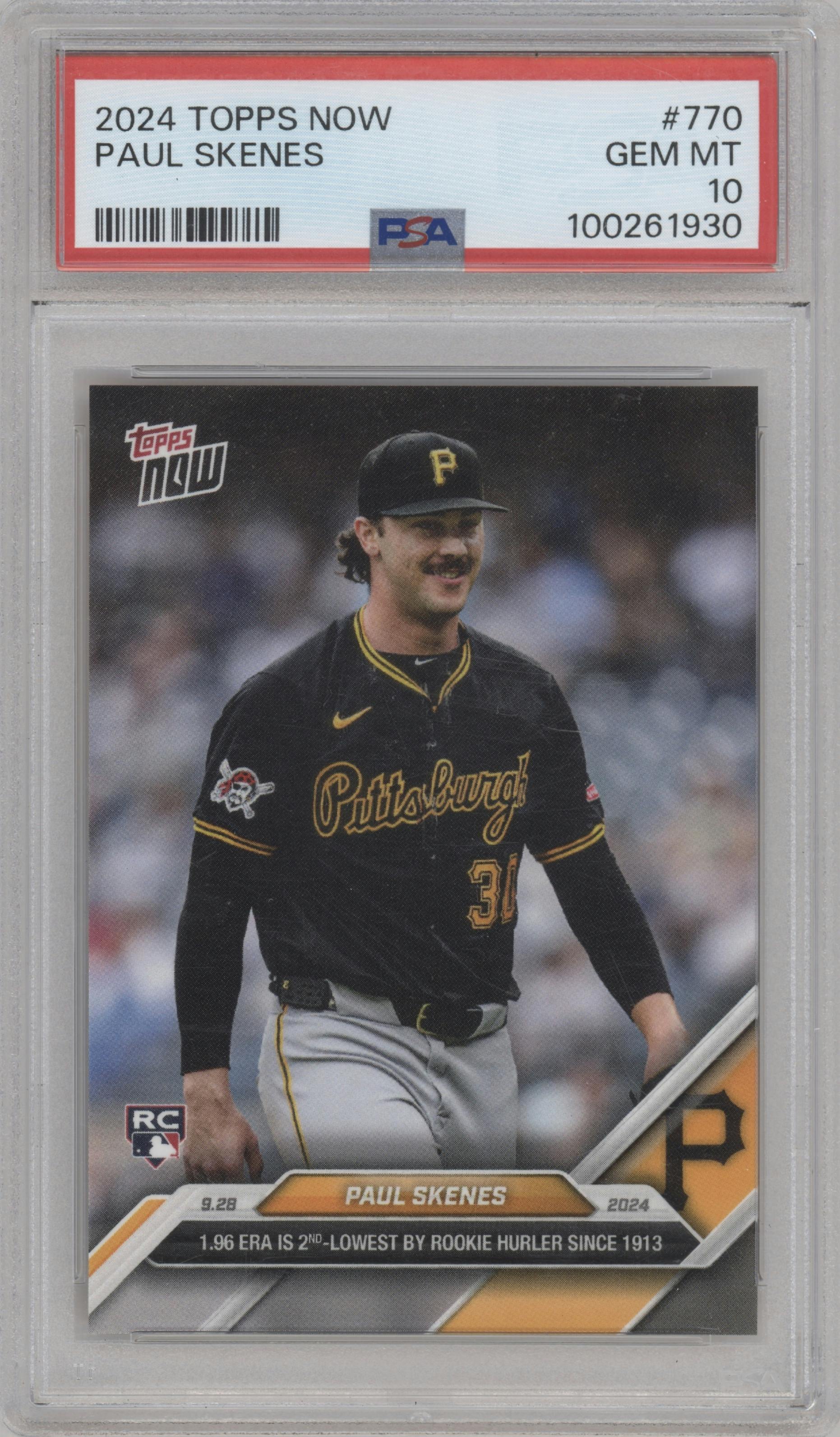 Paul Skenes from the 2024 Topps Now set graded by PSA and given an overall grade of 10.