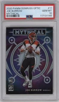 Joe Burrow from the 2020 Panini Donruss Optic set graded by PSA and given an overall grade of 10.
