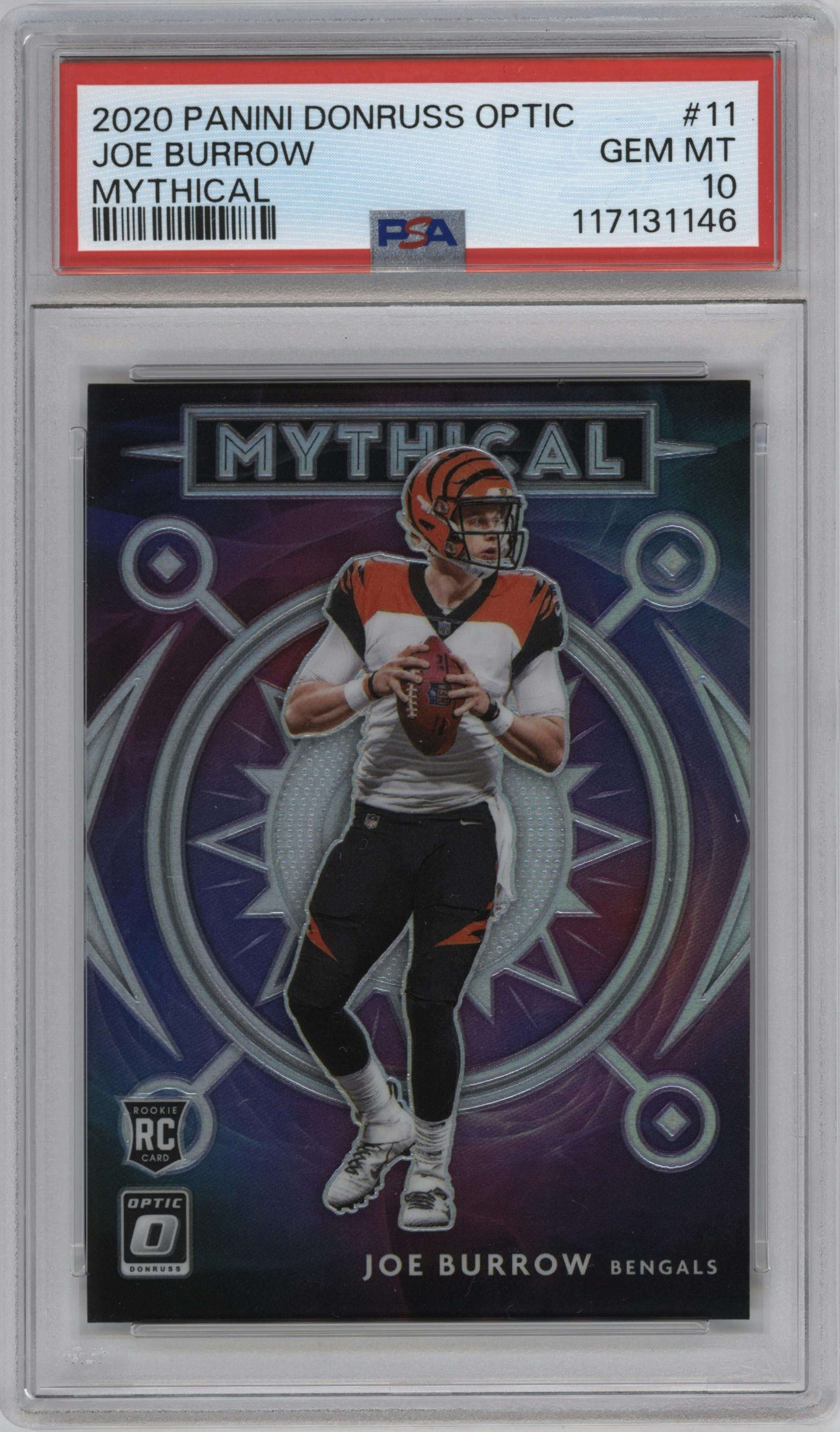 Joe Burrow from the 2020 Panini Donruss Optic set graded by PSA and given an overall grade of 10.