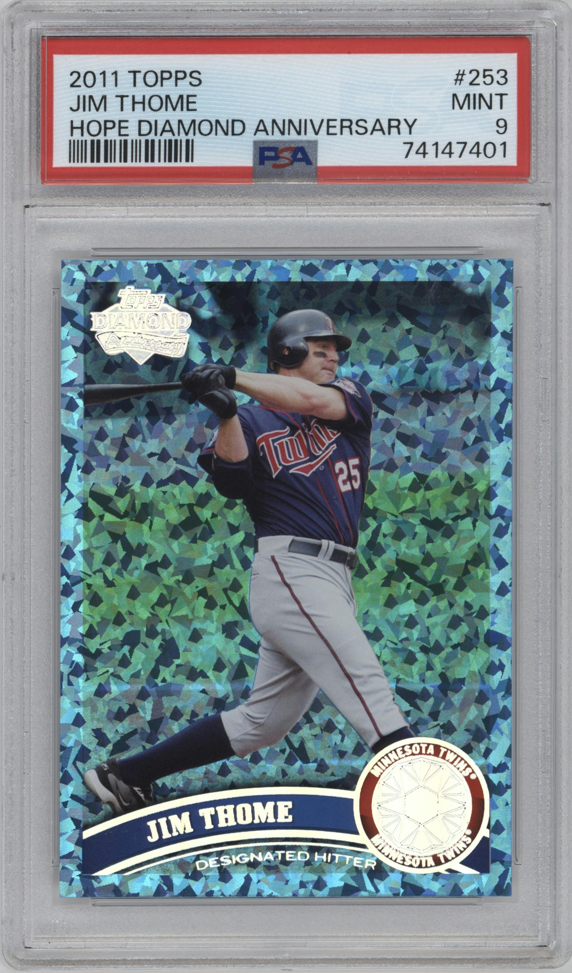 Jim Thome from the 2011 Topps set featuring a Hope Diamond Anniv. parallel graded by PSA and given an overall grade of 9.