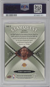 Kobe Bryant from the 2008-09 Upper Deck First Edition set featuring a Green parallel graded by PSA and given an overall grade of 8.