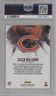 Caleb Williams from the 2024 Panini Phoenix set graded by PSA and given an overall grade of 10.