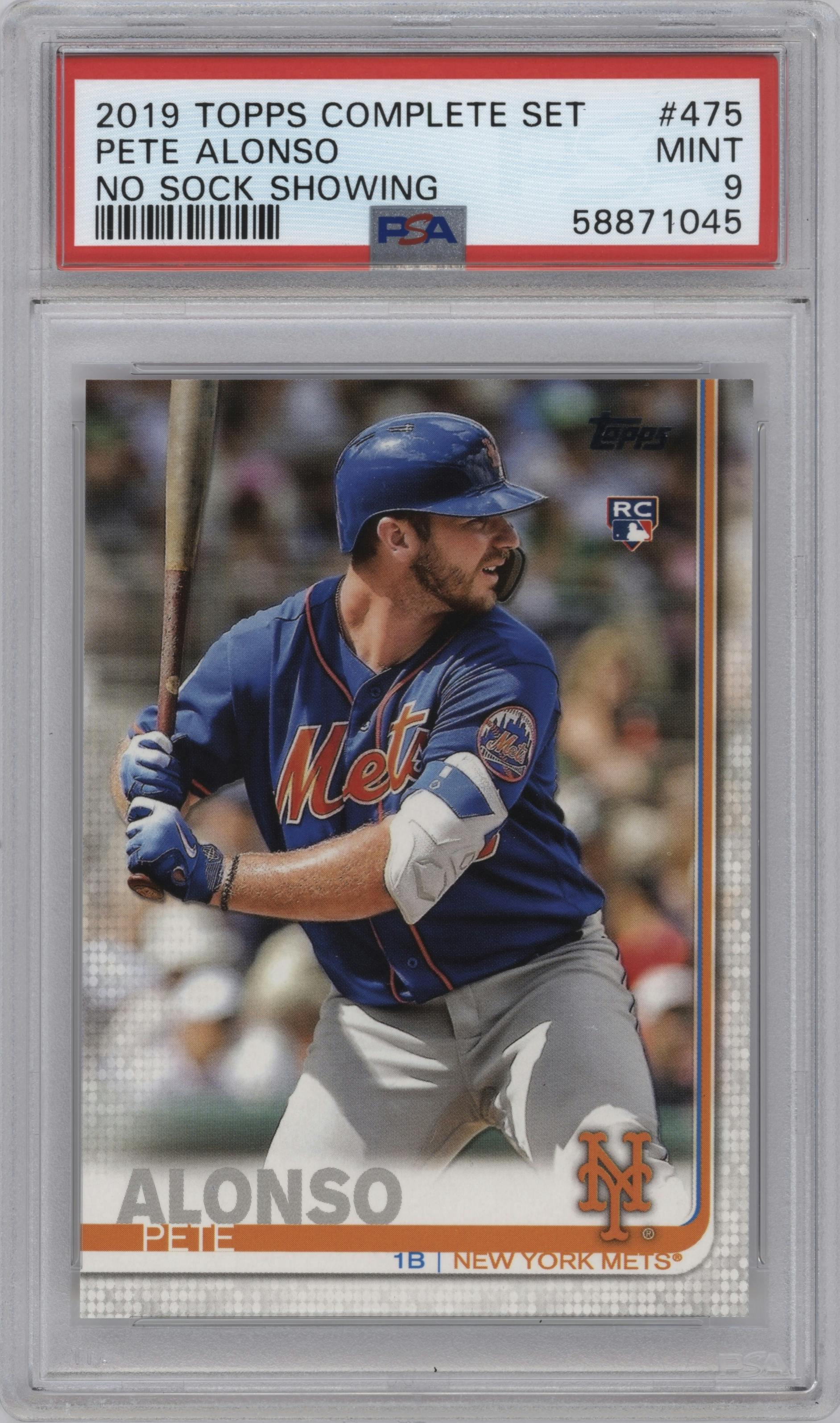 Pete Alonso from the 2019 Topps Complete Set set graded by PSA and given an overall grade of 9.