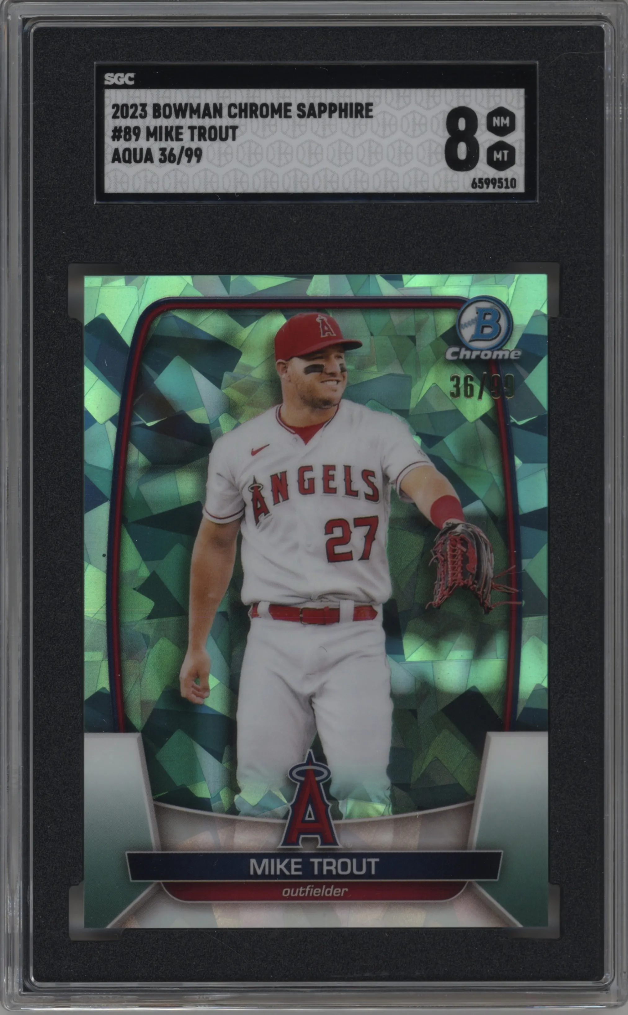 2023 Bowman Chrome Sapphire Edition Mike Trout Aqua #89 SGC 8