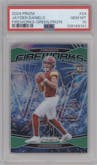 Jayden Daniels from the 2024 Panini Prizm set featuring a Green Prizm parallel graded by PSA and given an overall grade of 10.