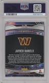 Jayden Daniels from the 2024 Panini Prizm set featuring a Green Prizm parallel graded by PSA and given an overall grade of 10.