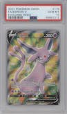 Espeon V from the 2021 Pokemon SWSH set graded by PSA and given an overall grade of 10.