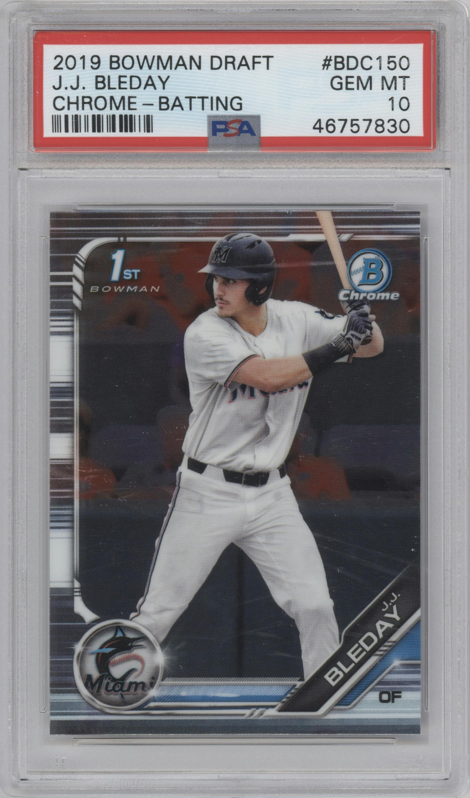 J.J. Bleday from the 2019 Bowman Draft set graded by PSA and given an overall grade of 10.