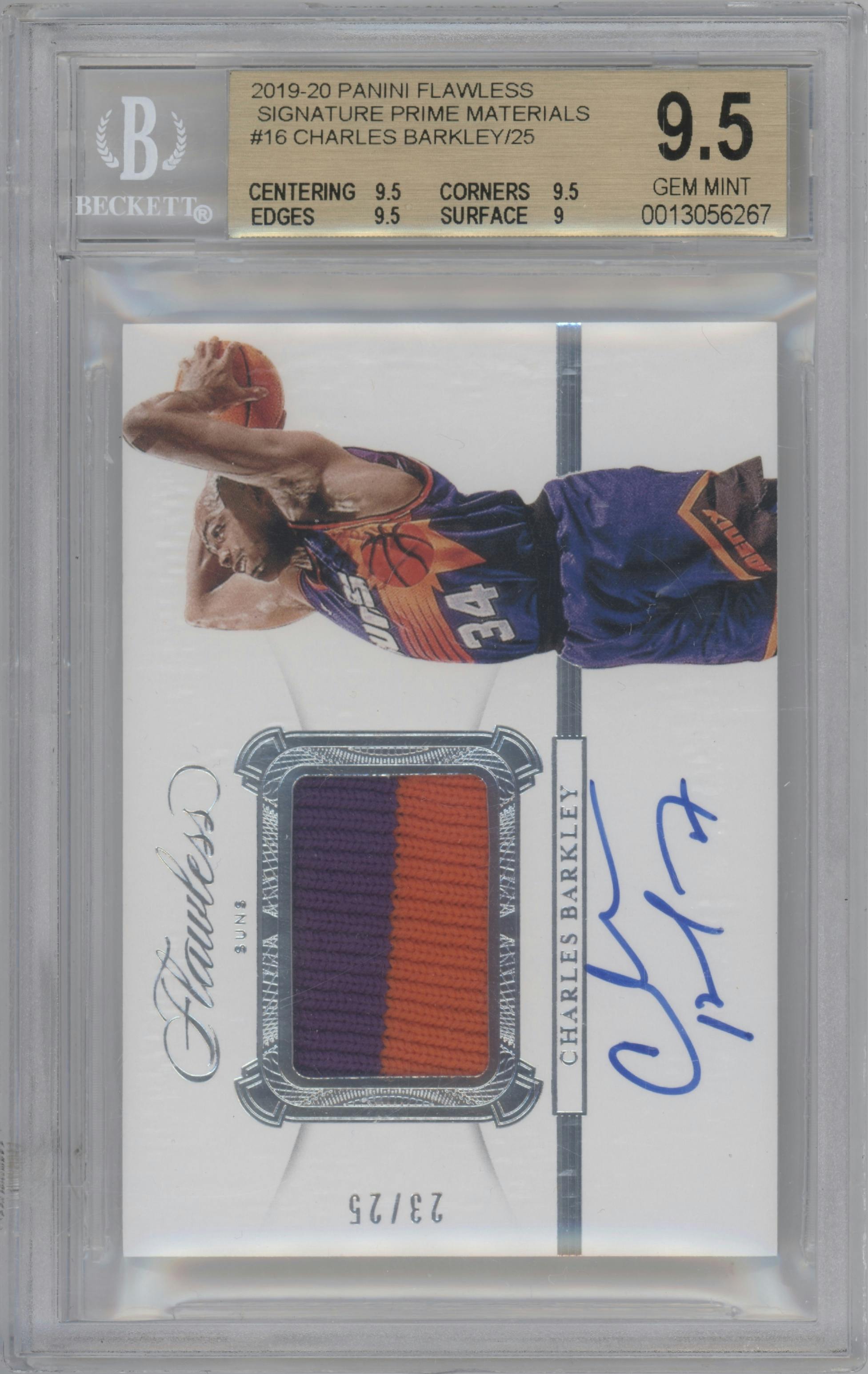 Charles Barkley from the 2019-20 Panini Flawless set graded by Beckett and given an overall grade of 9.5.