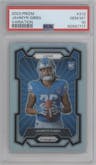 Jahmyr Gibbs from the 2023 Panini Prizm set featuring a Silver Prizm parallel graded by PSA and given an overall grade of 10.