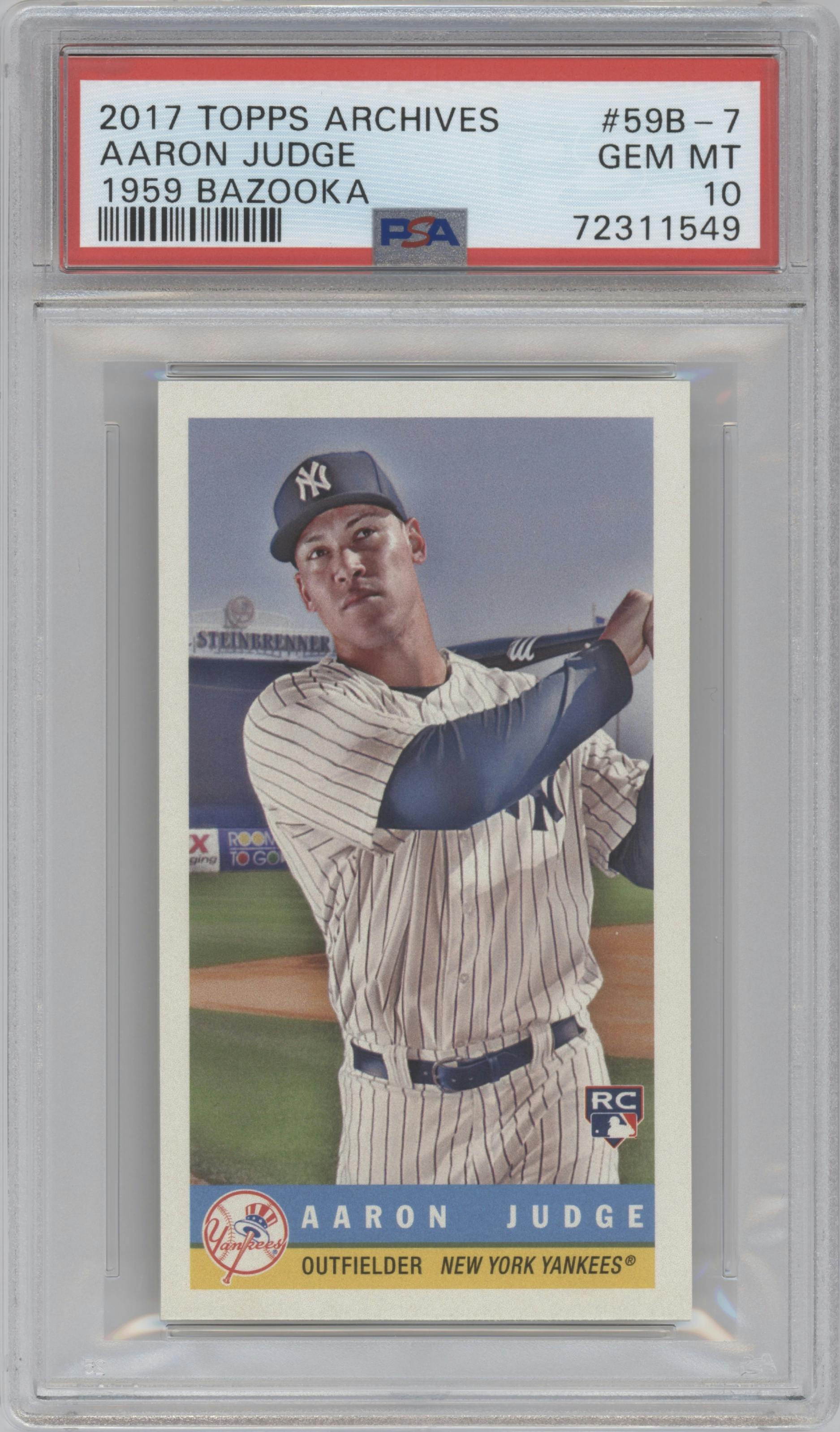 Aaron Judge from the 2017 Topps Archives set graded by PSA and given an overall grade of 10.
