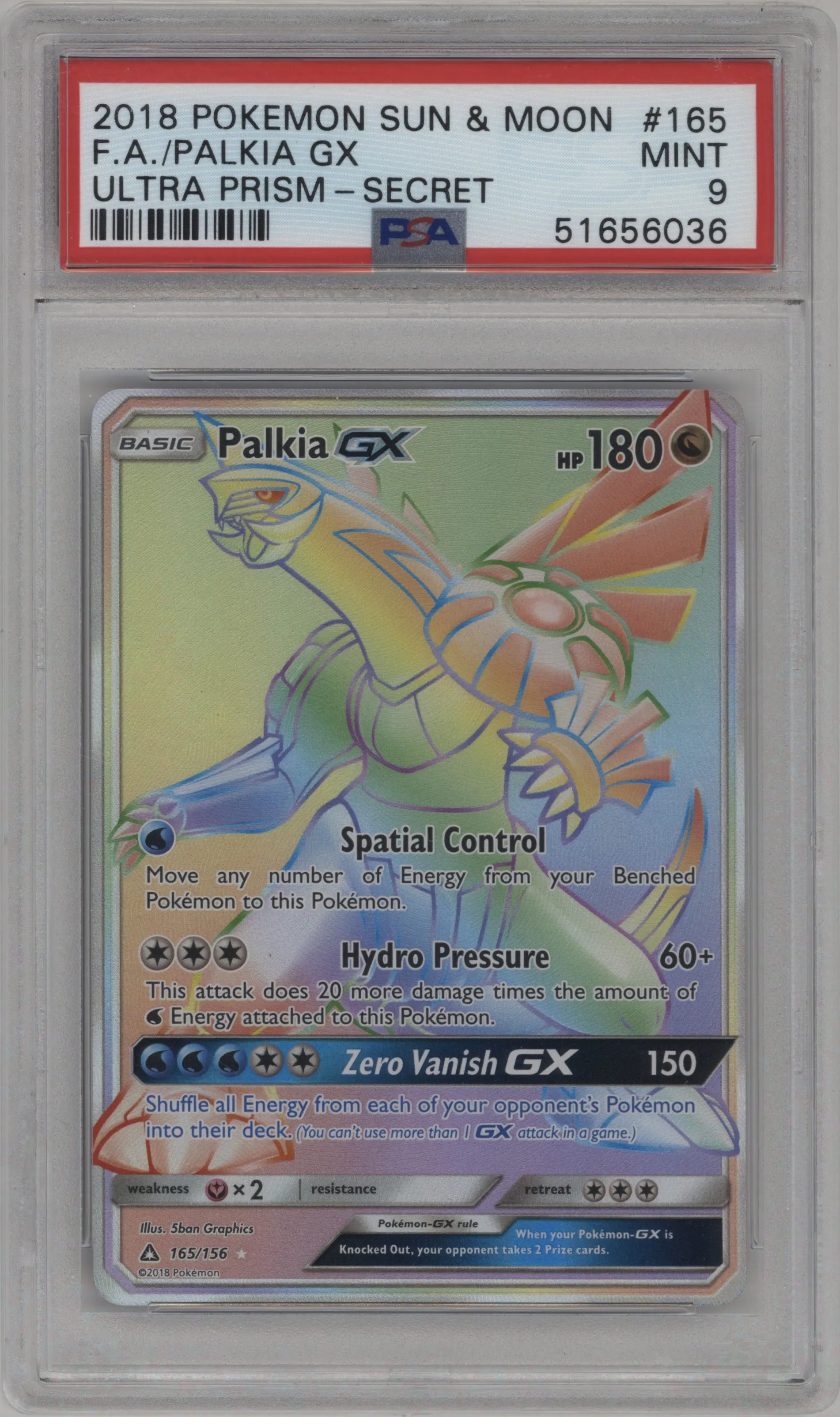 2018 Pokemon S&M Ultra Prism Palkia GX #165 PSA 9