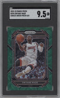 Dwyane Wade from the 2022-23 Panini Prizm  set featuring a Choice Green parallel graded by SGC and given an overall grade of 9.5.