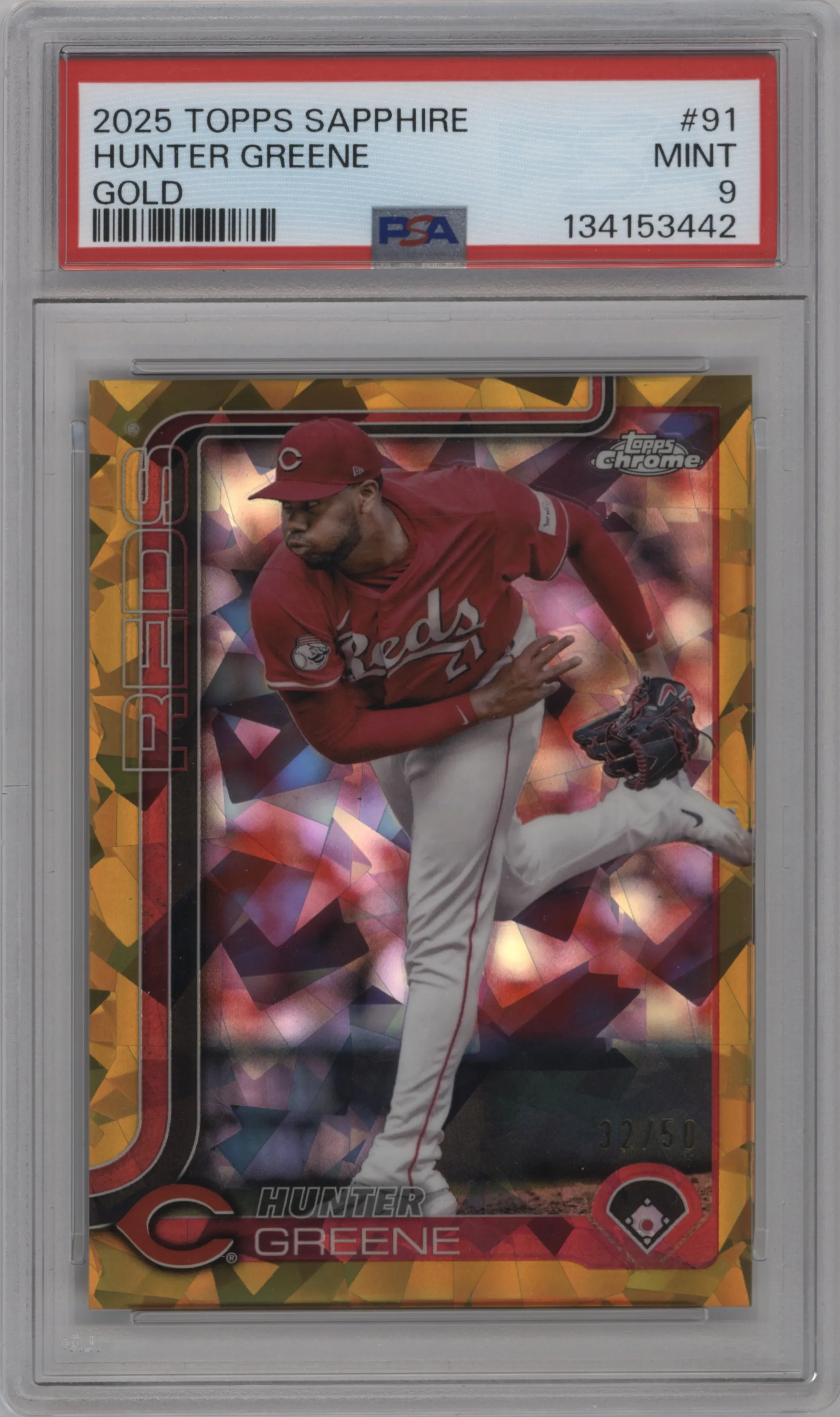 2025 Topps Chrome Sapphire Edition Hunter Greene Gold #91 PSA 9
