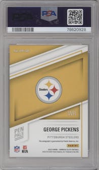 George Pickens from the 2022 Panini Donruss Elite set featuring a Black Gold Ink  parallel graded by PSA and given an overall grade of 10.