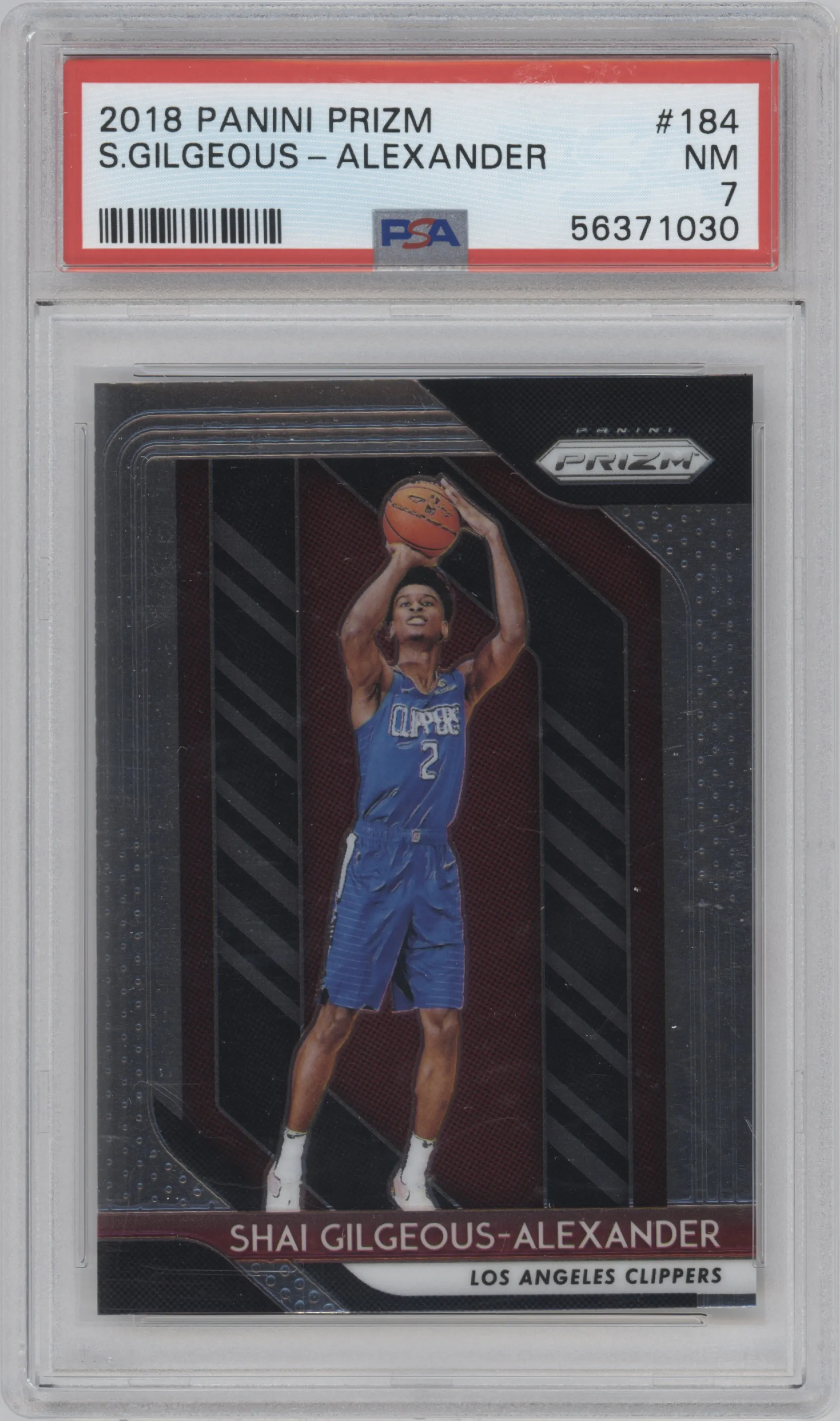 Shai Gilgeous-Alexander from the 2018-19 Panini Prizm set graded by PSA and given an overall grade of 7.