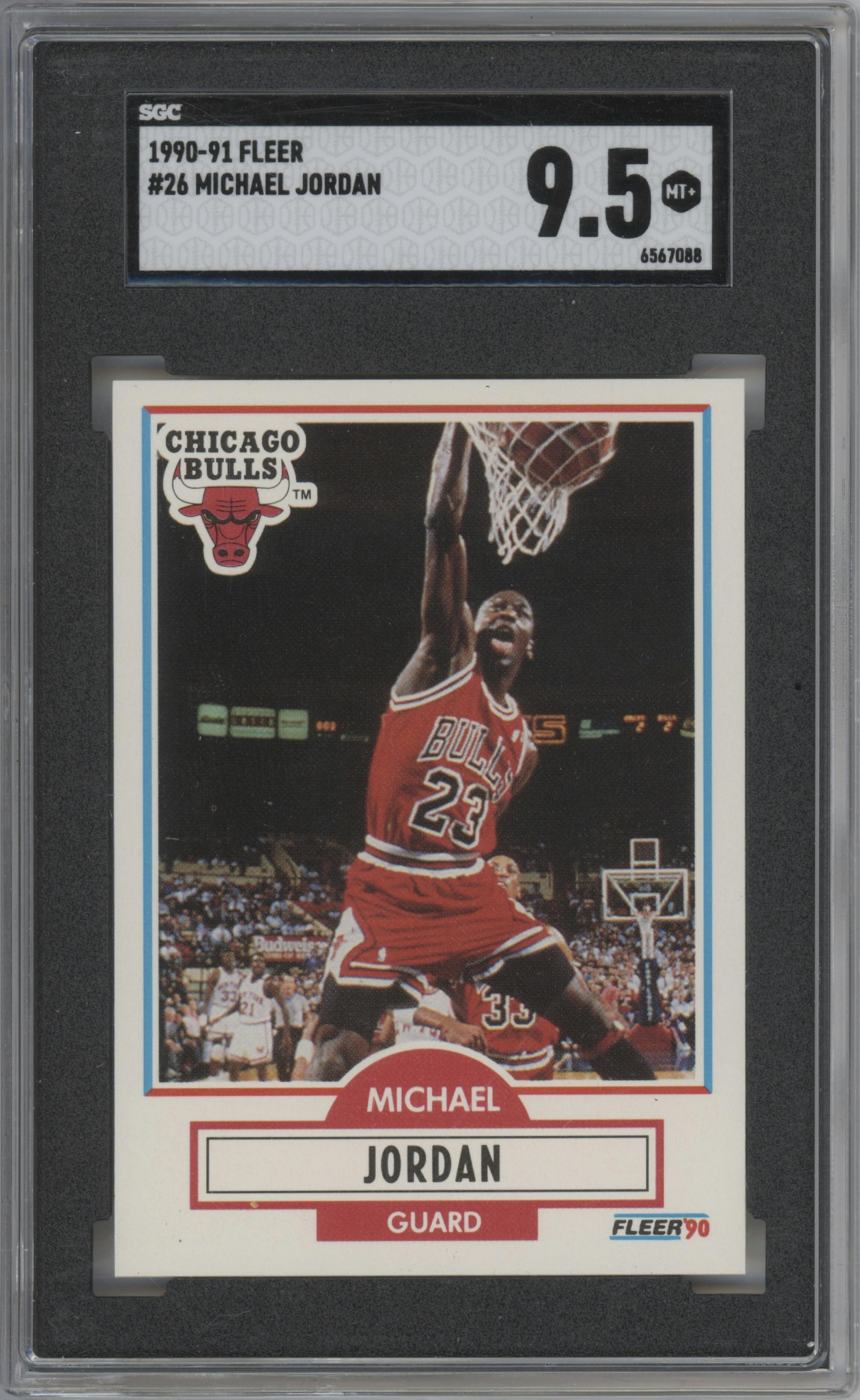Michael Jordan from the 1990-91 Fleer set graded by SGC and given an overall grade of 9.5.