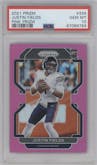 Justin Fields from the 2021 Panini Prizm set featuring a Pink Prizm parallel graded by PSA and given an overall grade of 10.