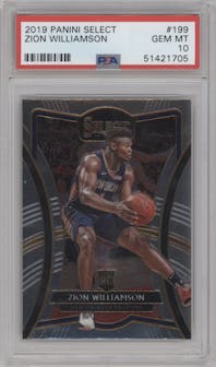 Zion Williamson from the 2019-20 Panini Select set graded by PSA and given an overall grade of 10.