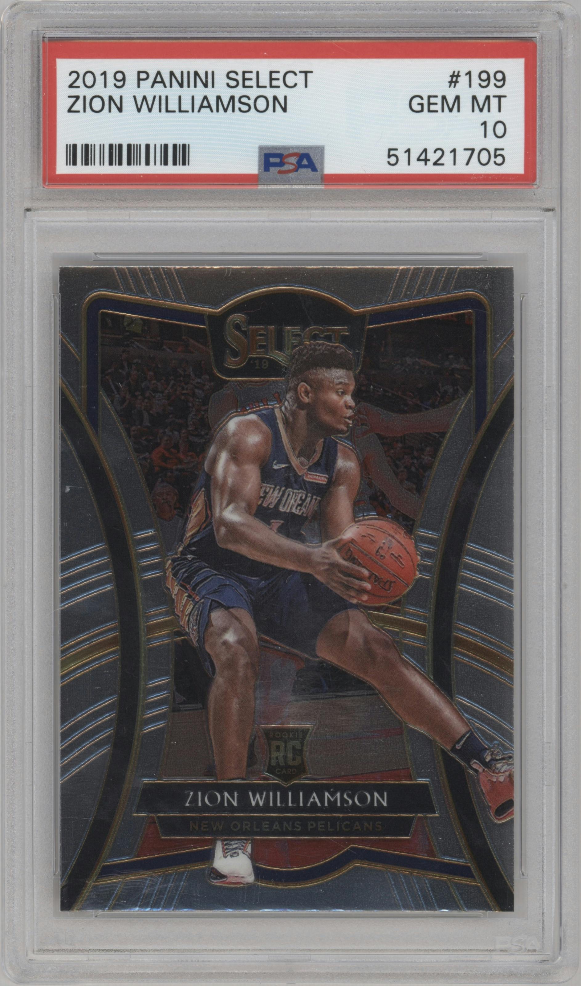 Zion Williamson from the 2019-20 Panini Select set graded by PSA and given an overall grade of 10.