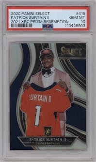 Patrick Surtain II from the 2020 Panini Select set graded by PSA and given an overall grade of 10.