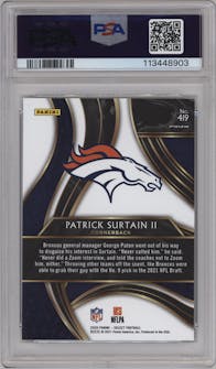 Patrick Surtain II from the 2020 Panini Select set graded by PSA and given an overall grade of 10.